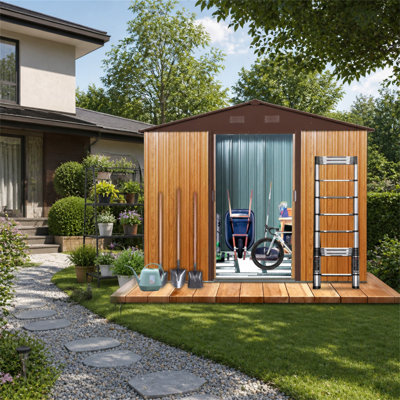 8Ft X 6Ft Outdoor Metal Storage Shed With Metal Foundation