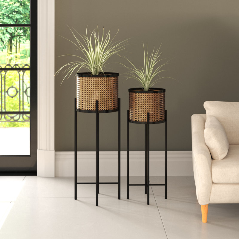 Gold and Black Metal Planter Set with Removable Stands
