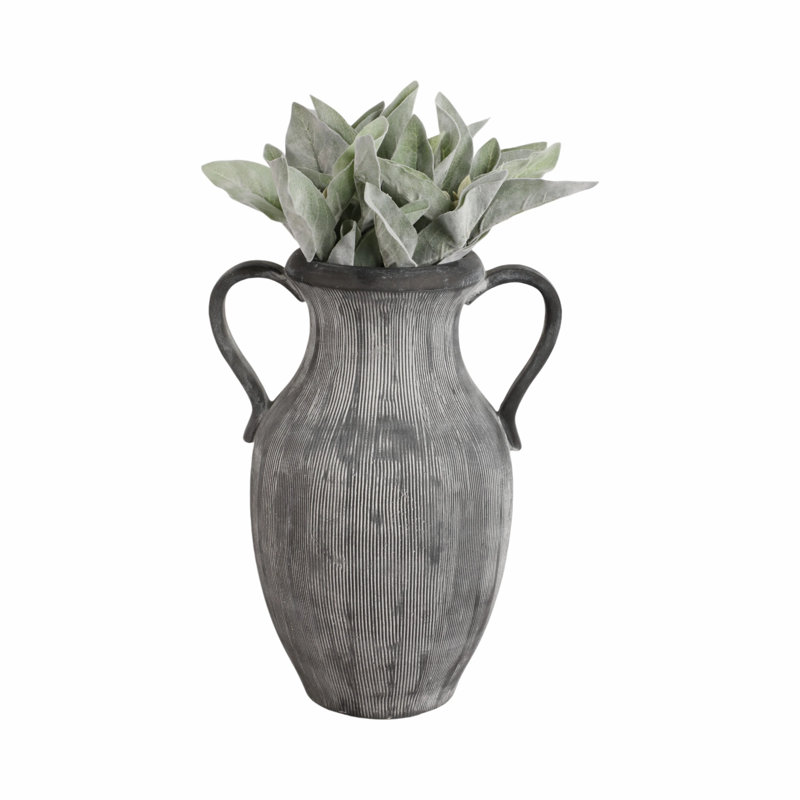 Tiyler Stoneware Dolomite Vase with Ribbed Texture and Dual Side Handles for Casual Home Decor Transitional Style Accent with Sculptural Design and Durable Craftsmanship for Indoor Display Versatility