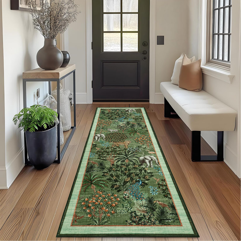 Rectangle Animal Print Braided Area Rug, Light green, 230*160cm