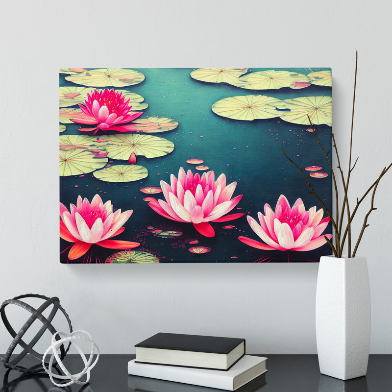XXX-H1022-WF-10100X Water Lily Pond Painted Vol.1 - Wrapped Canvas Painting, 50cm H x 76cm W x 3cm D