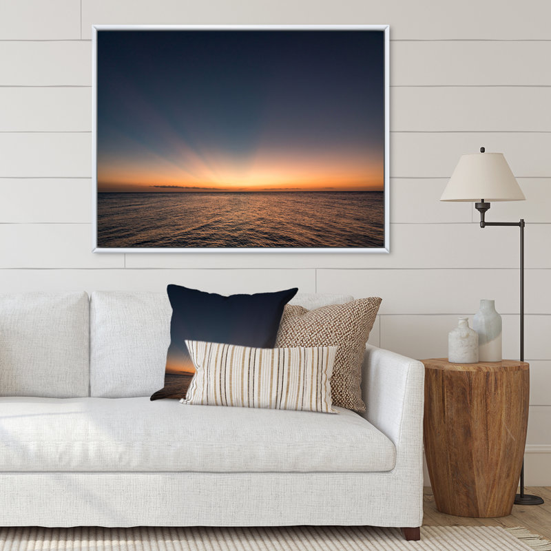 «Tropical Caribbean Island Sunset I», reproduction sur toile, H 24 po x l 32 po x P 1 po, Cadre photo blanc