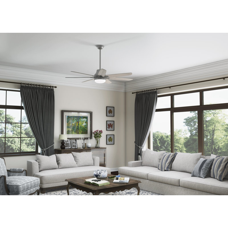 60" Wilder 7 - Blade Standard Ceiling Fan with Wall Control and Light Kit Included, Matte Silver