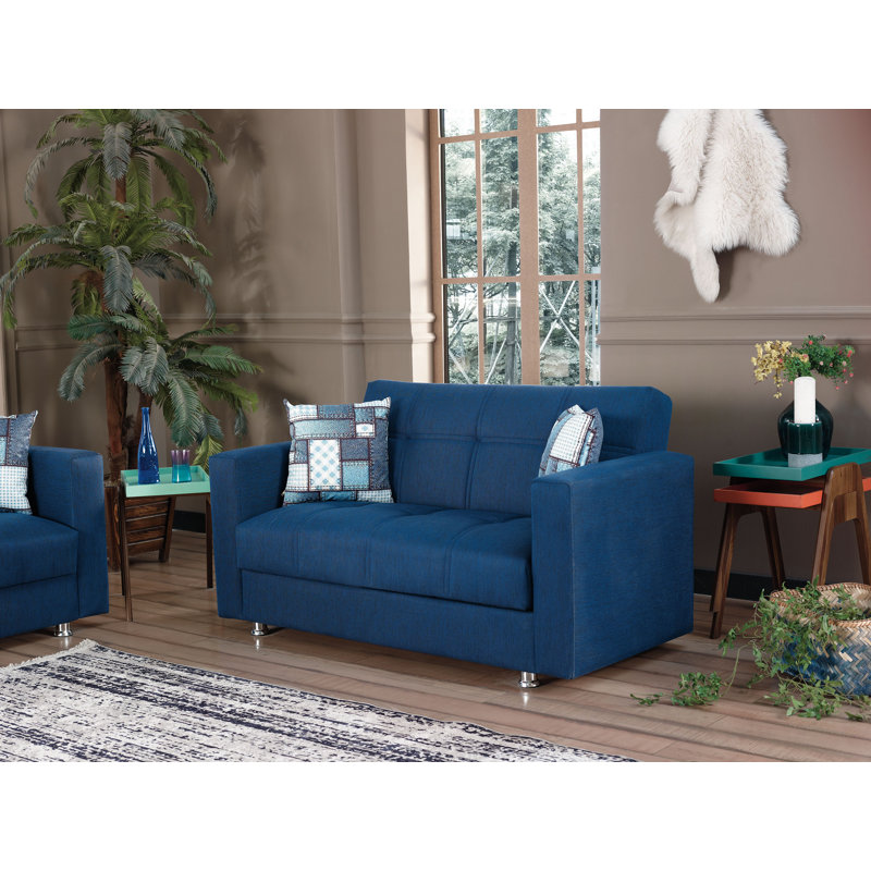 Rousselle 63" Chenille Square Arm Sofa Bed, Blue