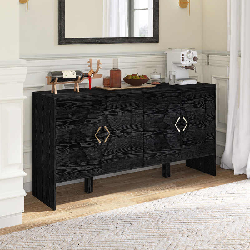 60" Wood Mid Century Modern Sideboard With Adjustable Shelves, Black