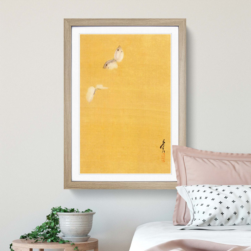 The Two Butterflies by Shibata Zeshin - Picture Frame Painting Print, 76cm H x 50cm W x 2cm D, Oak