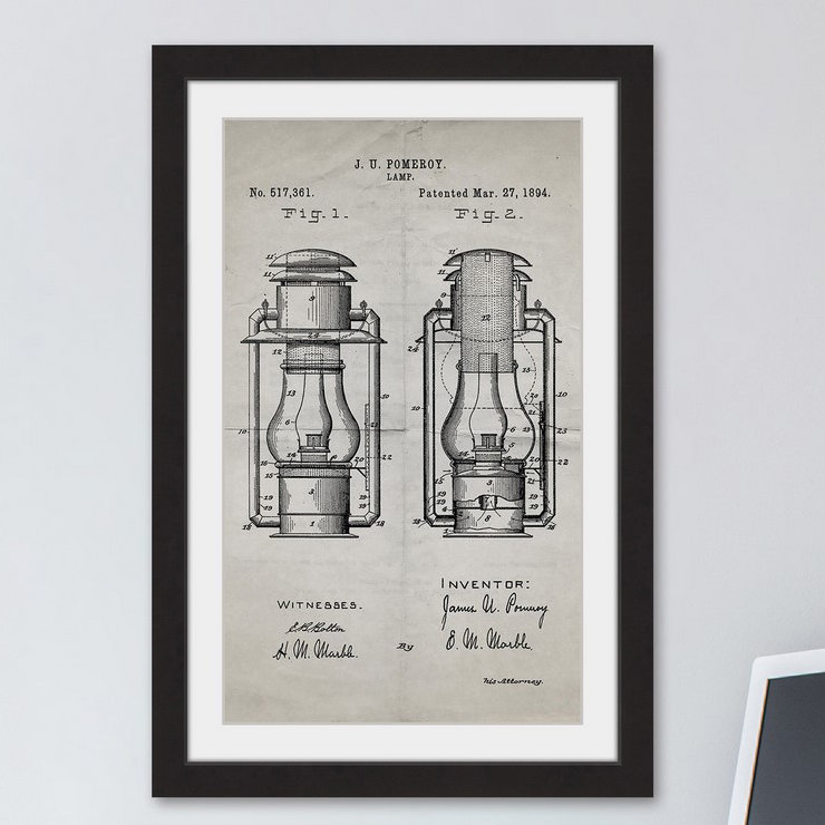 « lanterne 1894 old paper » par steve king, reproduction d’art encadrée, H 24 po x l 16 po x P 1,5 po
