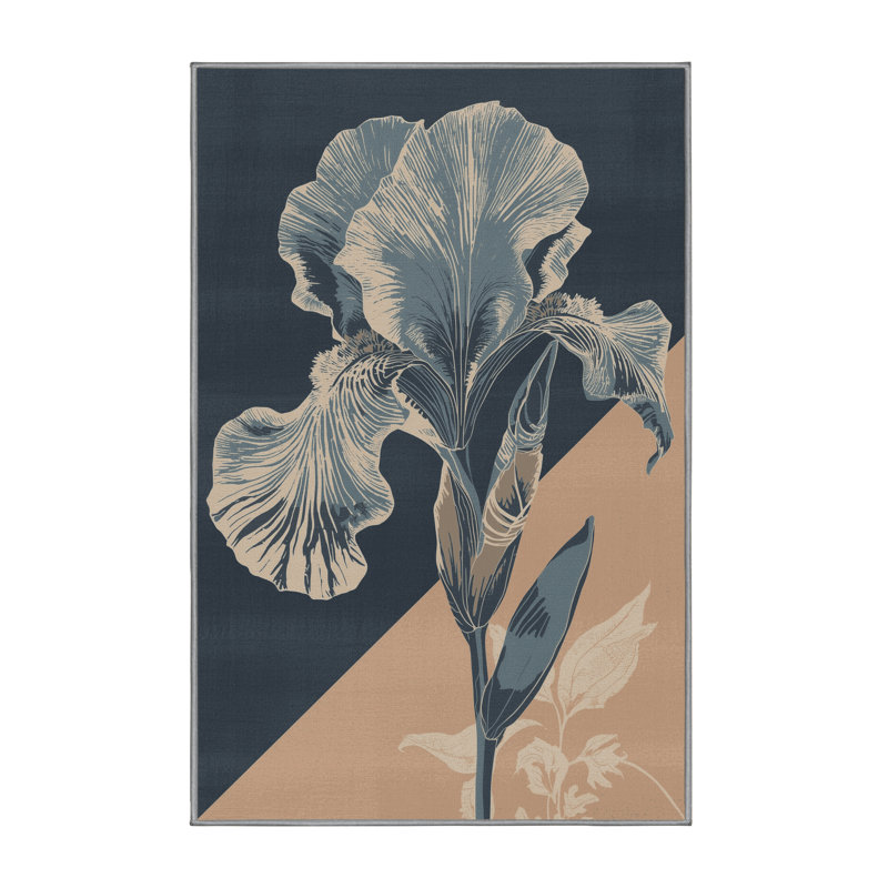 Tapis à motif floral Ortencia Iris lavable à la machine - Gris, 7 x 10
