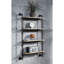 Support mural à 4 tablettes dans un cadre en métal à niveaux, de style conduite d'eau, finition chêne et noir sablé, placage, dimensions de l 23 po x l 9 po, espacement de 12 po, 10 lb par niveau avec les tablettes, profondeur, espace, chargement