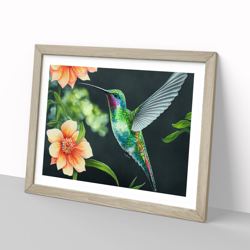 Hummingbird Vol.3 - Single Picture Frame Print, 46cm H x 64cm W x 2cm D, Oak