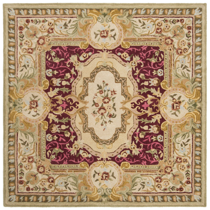 Tapis oriental en laine indien touffeté à la main Priscila Savonnerie, Carré 6 pi