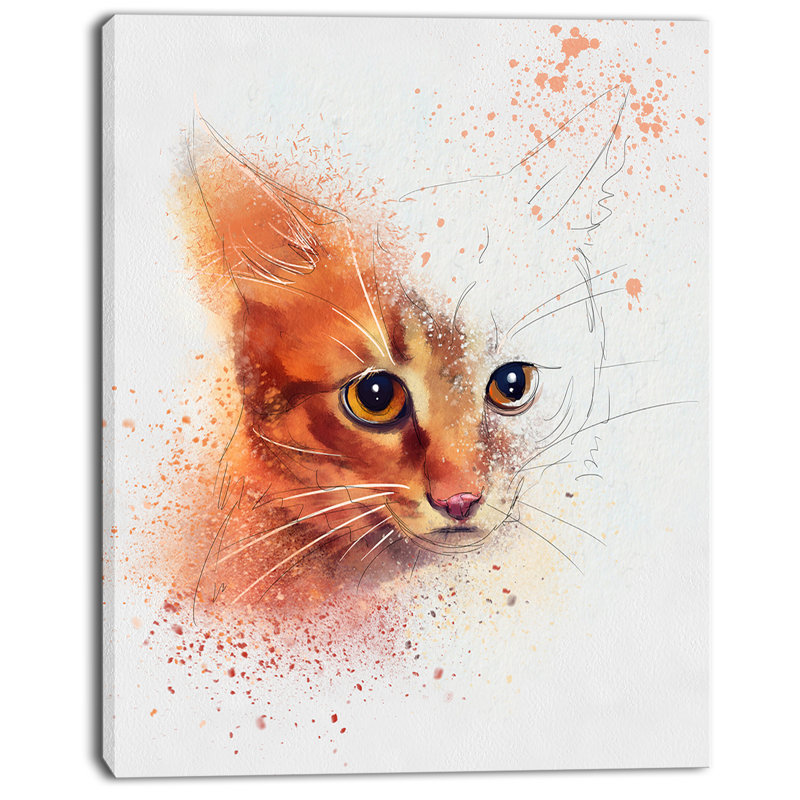 «Beautiful Brown Kitten Watercolor», reproduction d'art sur toile tendue, H 20 po x l 12 po x P 1po
