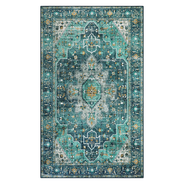 Govan Ultra-Thin Washable Vintage Area Rug Dining Room Rug for Bedroom, Non-Shed Living Room Mat, Indoor Oriental Medallion Hardwood Floor Carpet for Office Home Decor