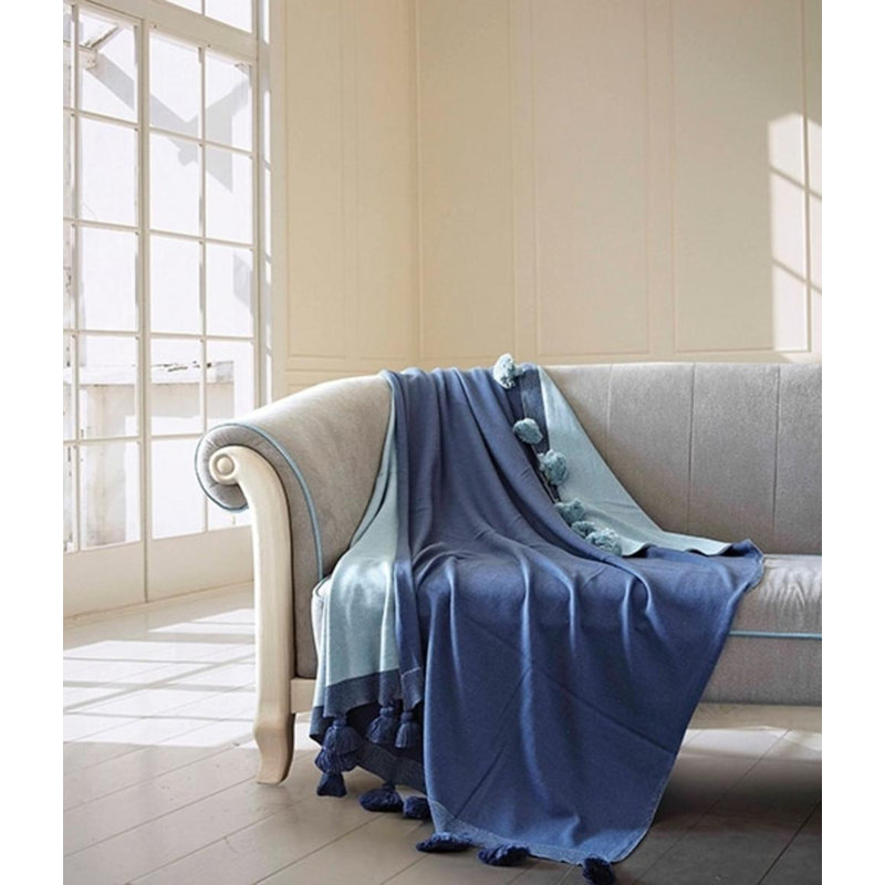  Jeté en coton réversible Luxury, Bleu / marine