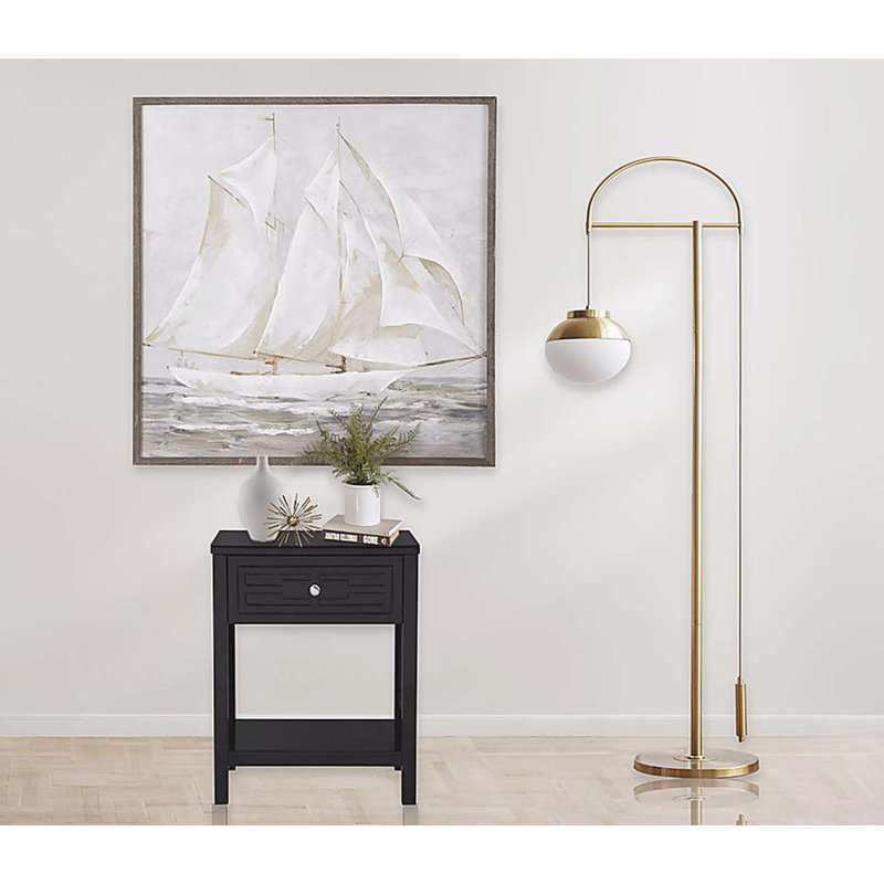 Dylan 23" Black Wooden End Side Table Nightstand with Glass Top and Drawer, Black