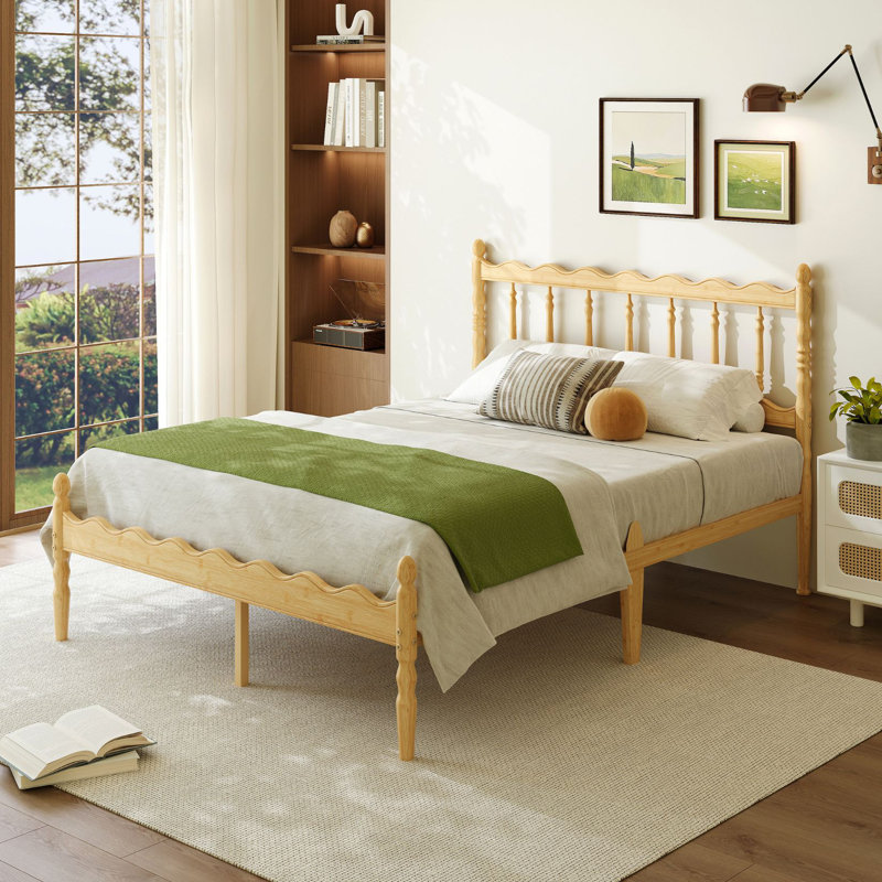 14" Traditional Solid Wood Full Bed with Headboard, Full