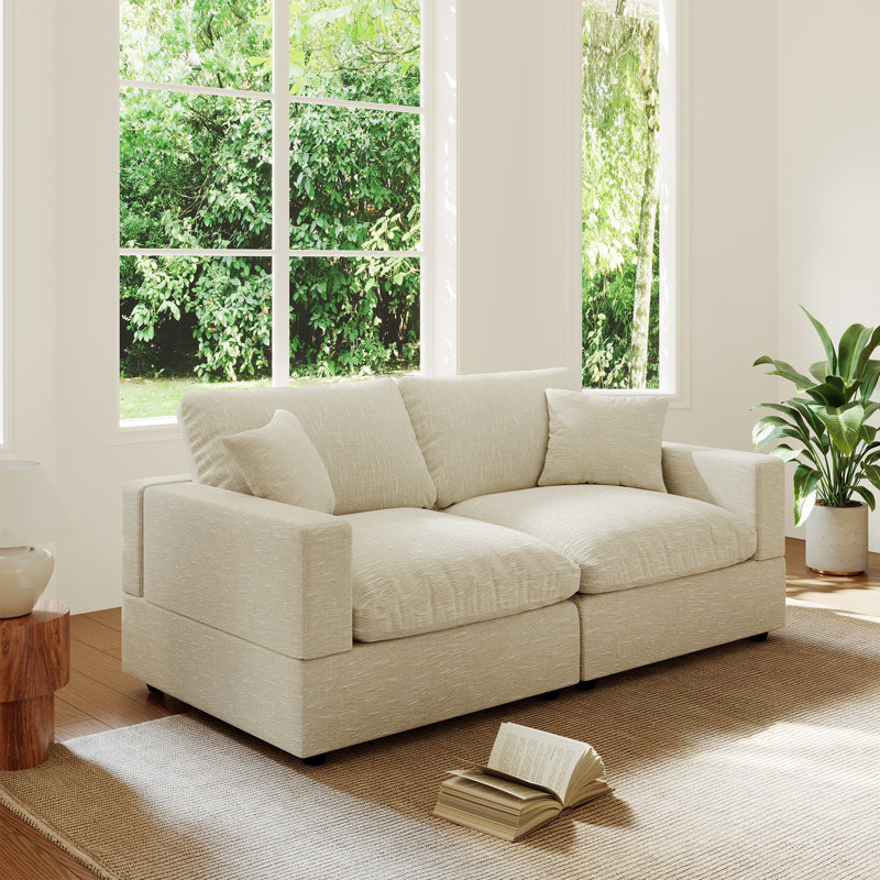 Upholstered Sofa, Cloud Couch Modular Sectional Sofa Couch For Living Room Bedroom, 24.8" H x 67" W x 28.3" D, 2, Beige