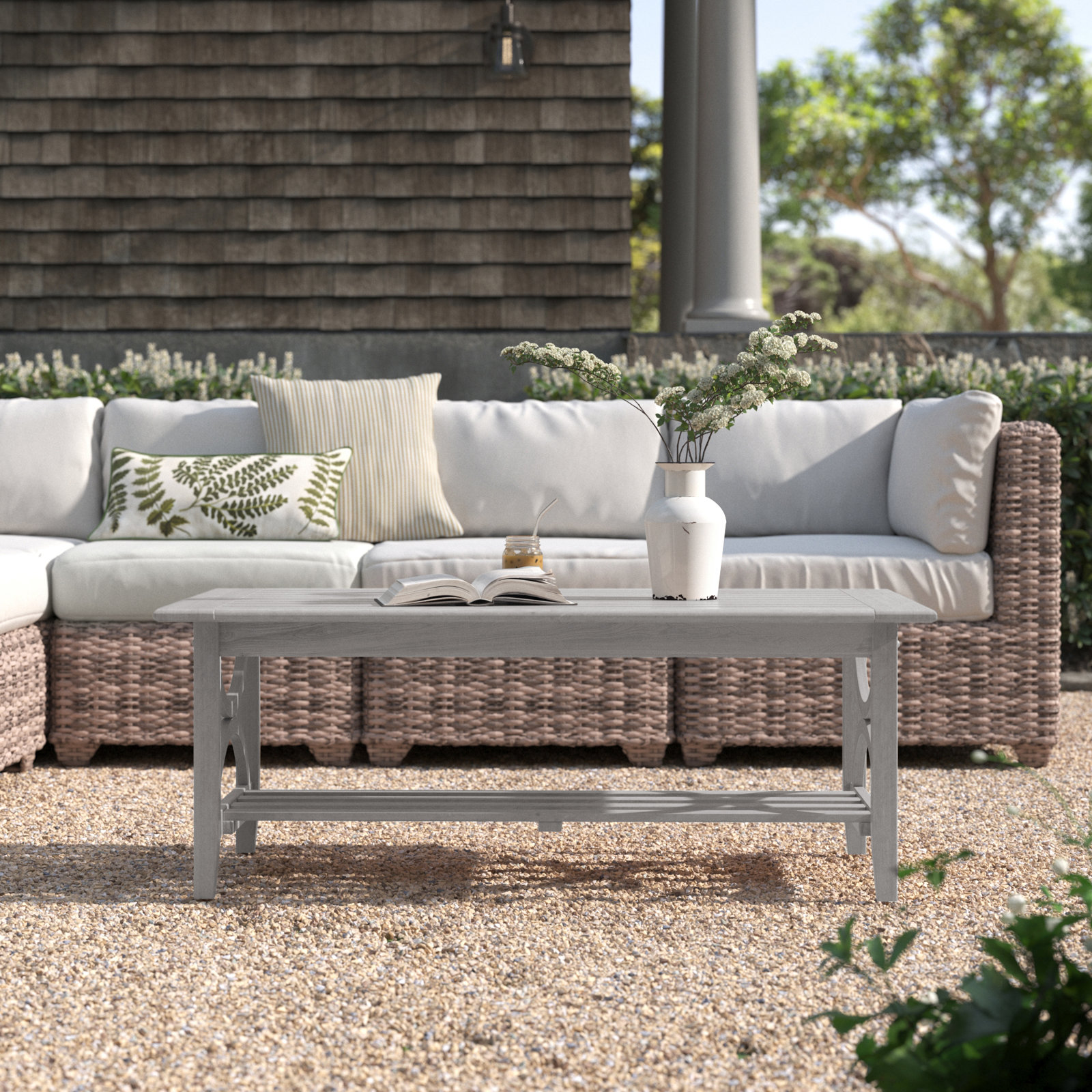 Brunswick 48" Teak Patio Table, Weathered Gray