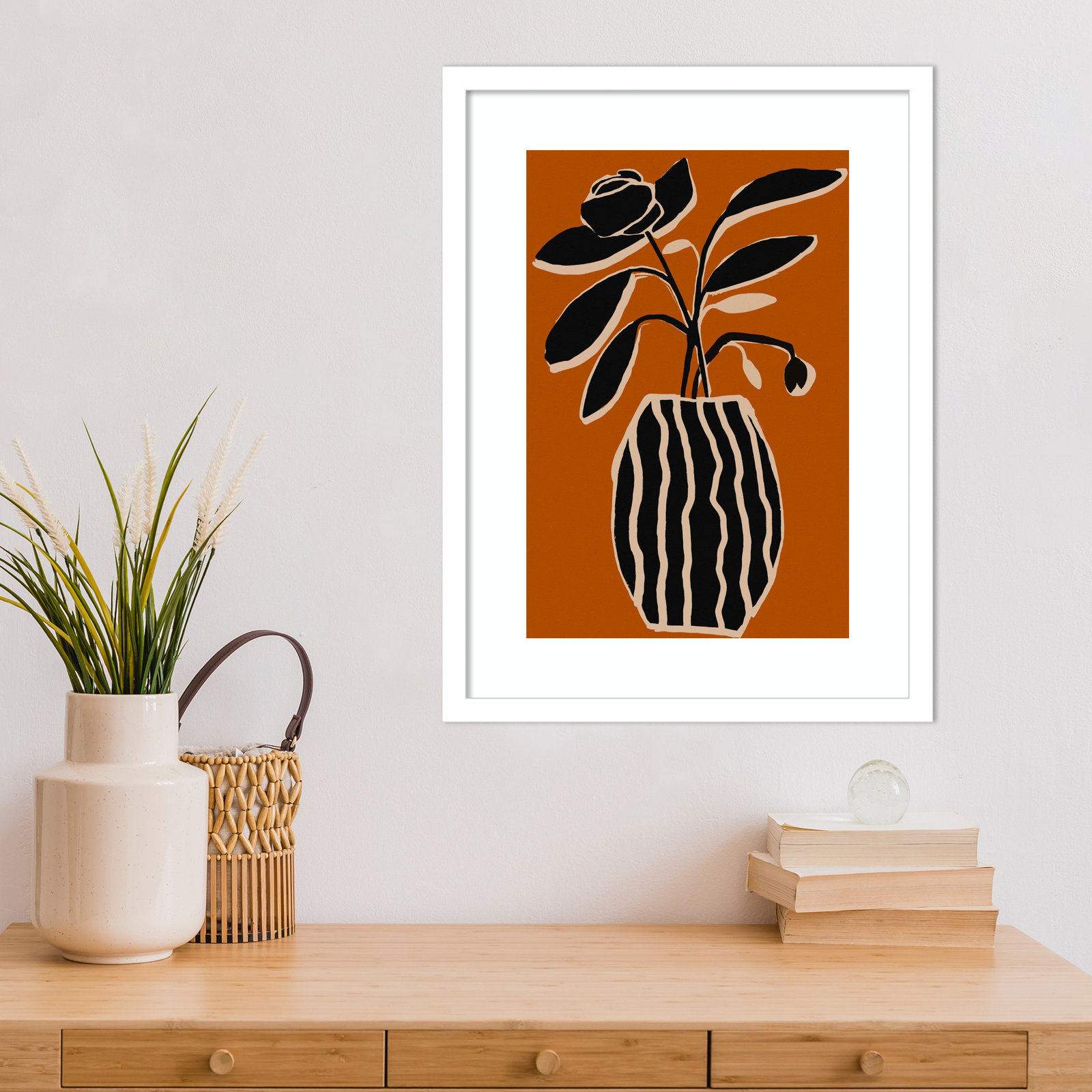 Ochre Still Life No 5 by Treechild, 21" H x 16" W x 1" D, White Framed