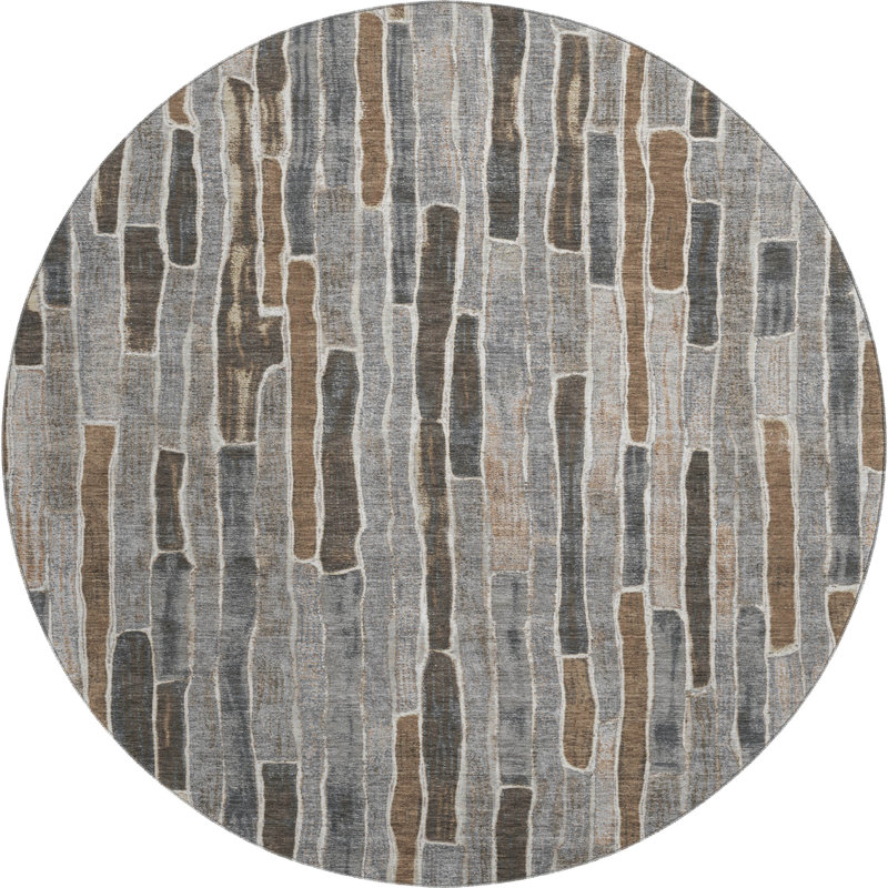 Premium Machine Washable Kumbhar AMF1301 Stripes Rug, Round 8'