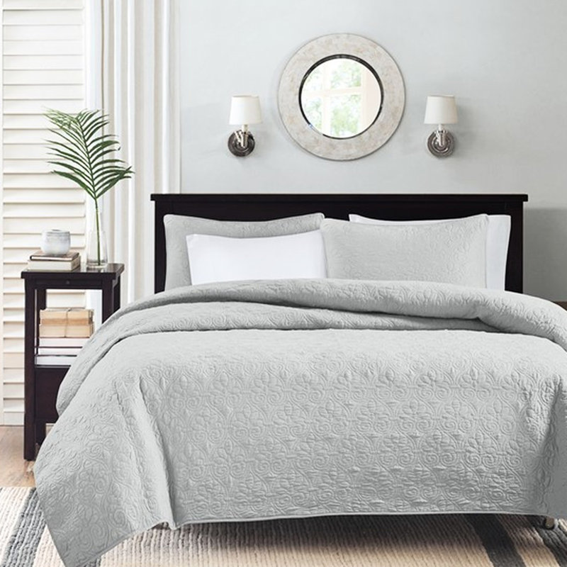 Literie grise double / grand - courtepointe réversible avec rembourrage en coton doux pour un look élégant, Gray