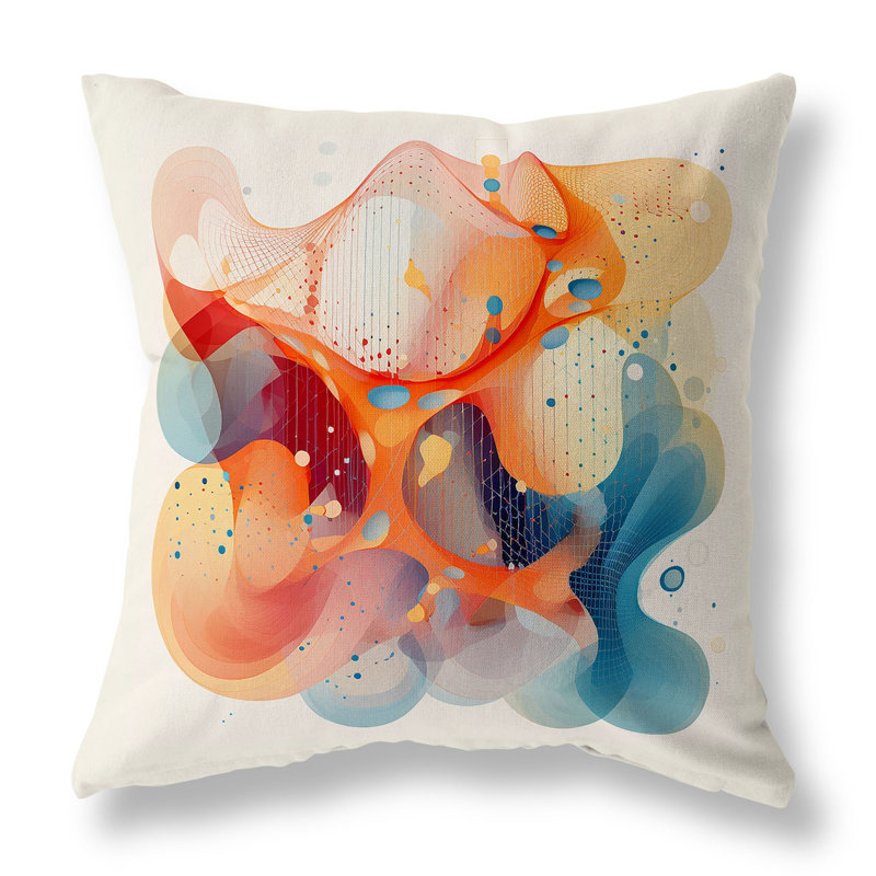 Oreiller réversible Whimsical Waves, H 20 po x l 20 po, Bleu / orange abstrait