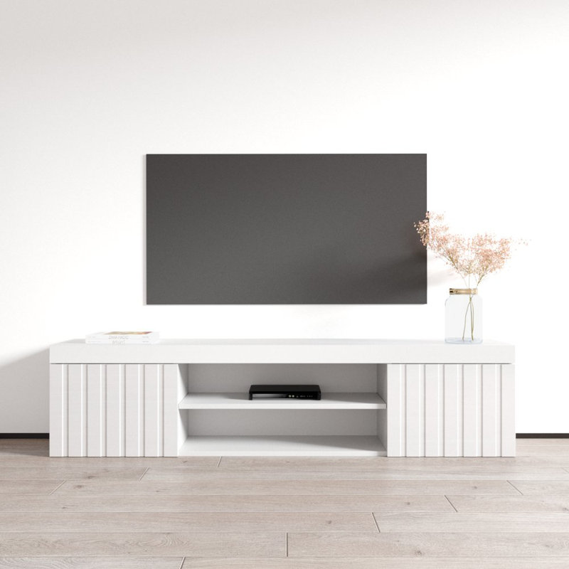 70.9" Modern TV Stand with High Gloss Finish, White