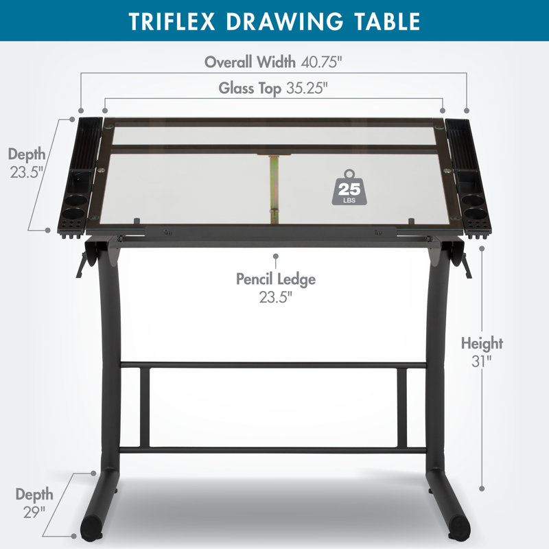 Cournoyer Glass Top Drafting Table, Clear