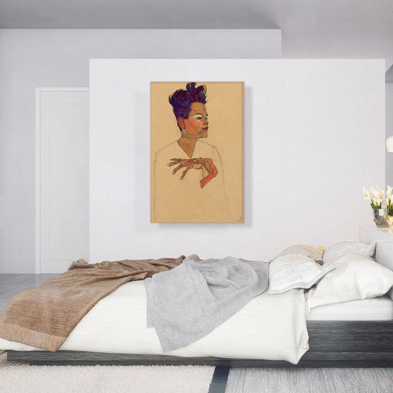 Autoportrait avec mains sur la commode 1910 par Egon Schiele - reproduction d'art sur toile tendue