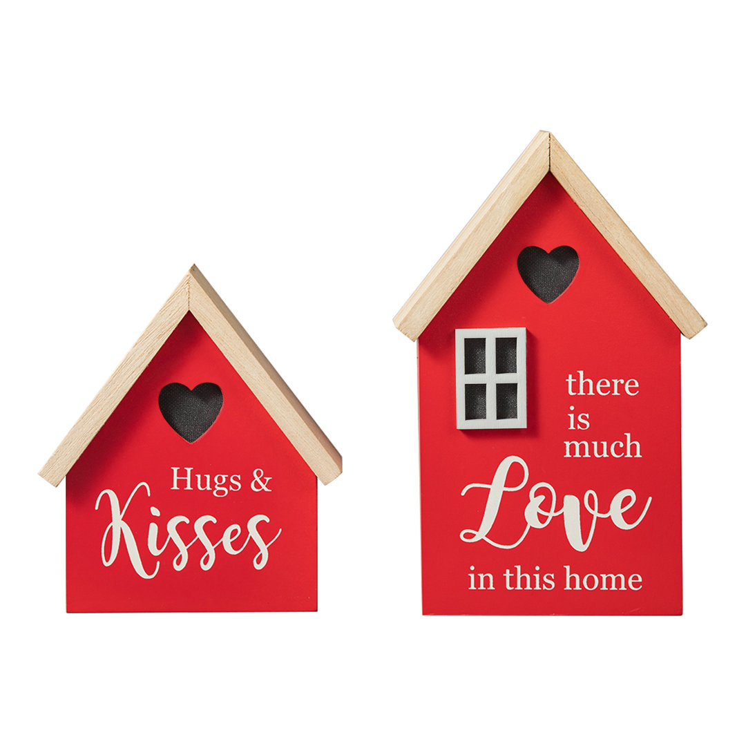 Set Of 2 Lighted Valentine's Wooden House-Shaped Table Decor The Holiday Aisle®