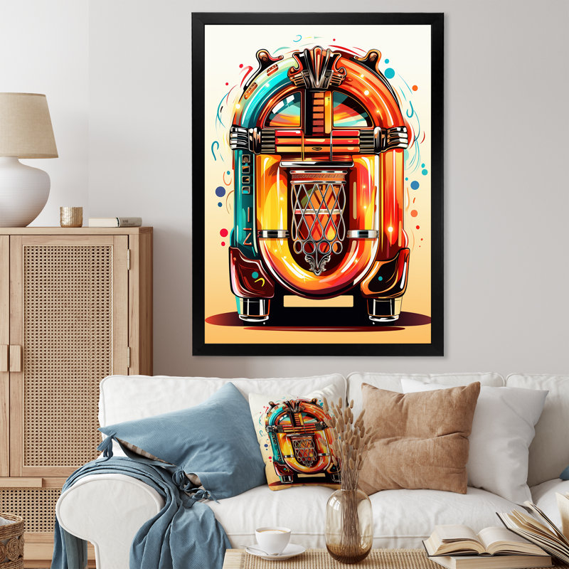 Cubist Jukebox Harmony 1 - Jukeboxes, art mural, Cadre photo noir simple, H 44 po x l 34 po x P 1,5 po
