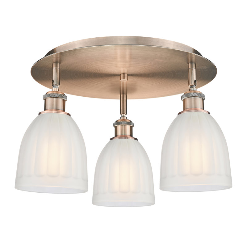 Bianey Glass Flush Mount, White, Antique Copper