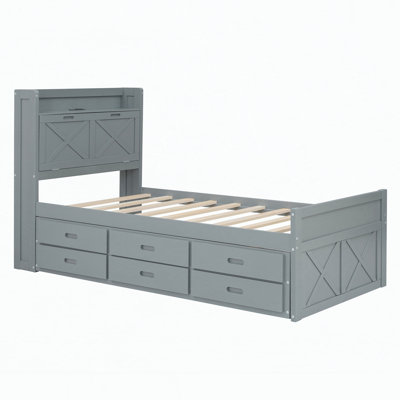 Lit plateforme en bois avec lit gigogne et rangement