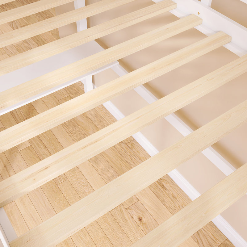Wood Frame Twin Loft Bed With Safety Guardrail, Built-In Desk, White