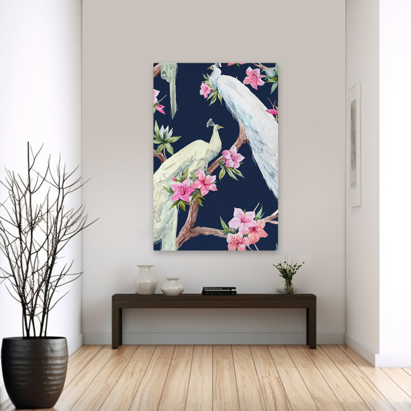 Paradis oiseaux II - animaux oiseaux paons, H 60 po x l 40 po