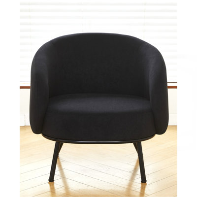 Mid-Century Modern Velvet Accent Chair, Upholstered Barrel Armchair With Metal Legs, Comfy Single Sofa Chair For Living Room Bedroom