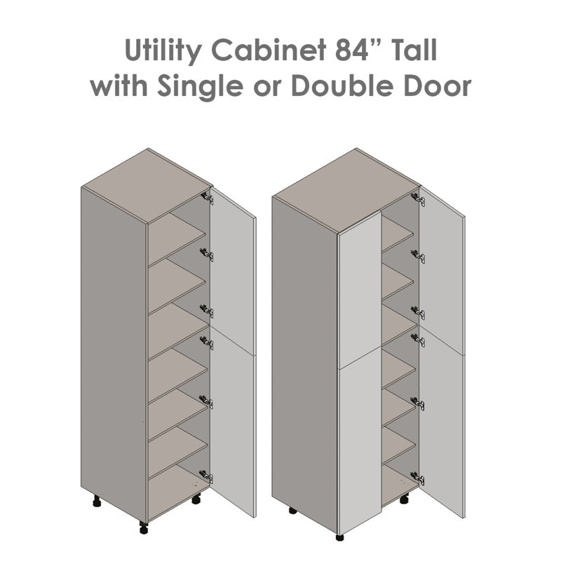 Armoire utilitaire 36 po x 96 po - Quatre portes - Avec porte en teck naturel, Gris lustré, H 84 po x l 30 po