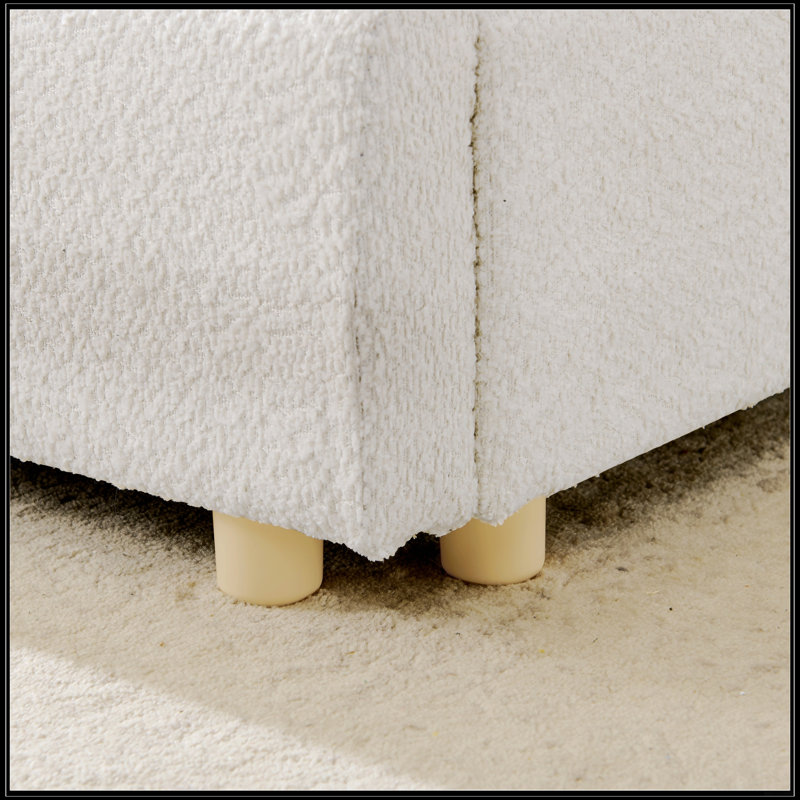 Structure de lit tapissier pour grand lit, style minimaliste moderne avec tête de lit haute incurvée, tissu en fil de cercle de qualité supérieure et support robuste pour les jambes, matelas non inclus - beige