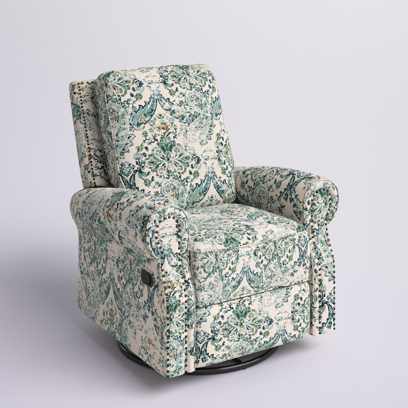 Antasia 34'' W Rocking Swivel Nursery Recliner, Blue Graphic Print