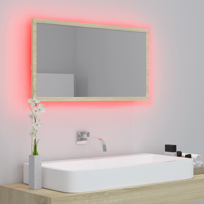 Engineered Wood Flat Wall Mirror, Sonoma Oak, 14.57" x 31.5"