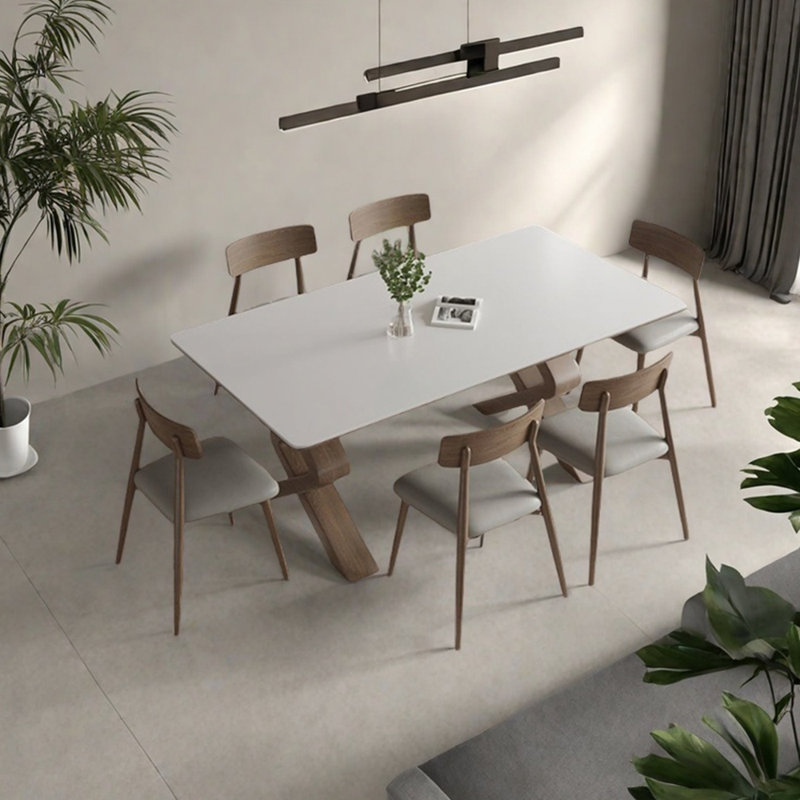 Sintered stone ash dining table set, 29.53"H x 55.12"L x 31.5"W, White