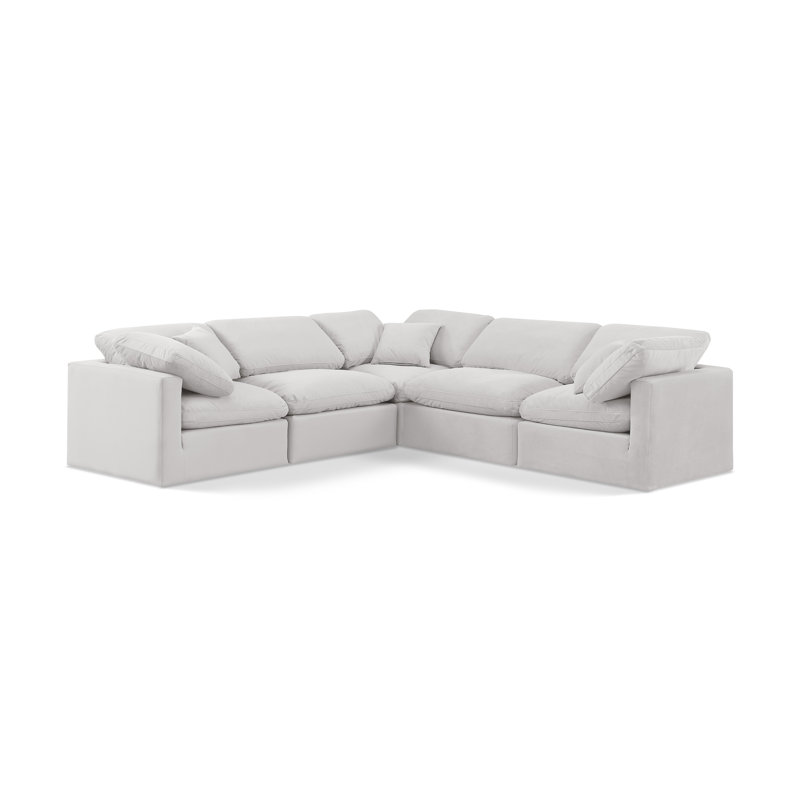 Itala Velvet L-Shaped Sectional Reversible, Cream Velvet