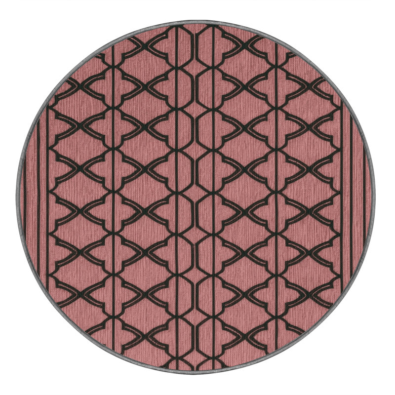 Tapis brun treillis lavable à la machine, Rond 8 pi