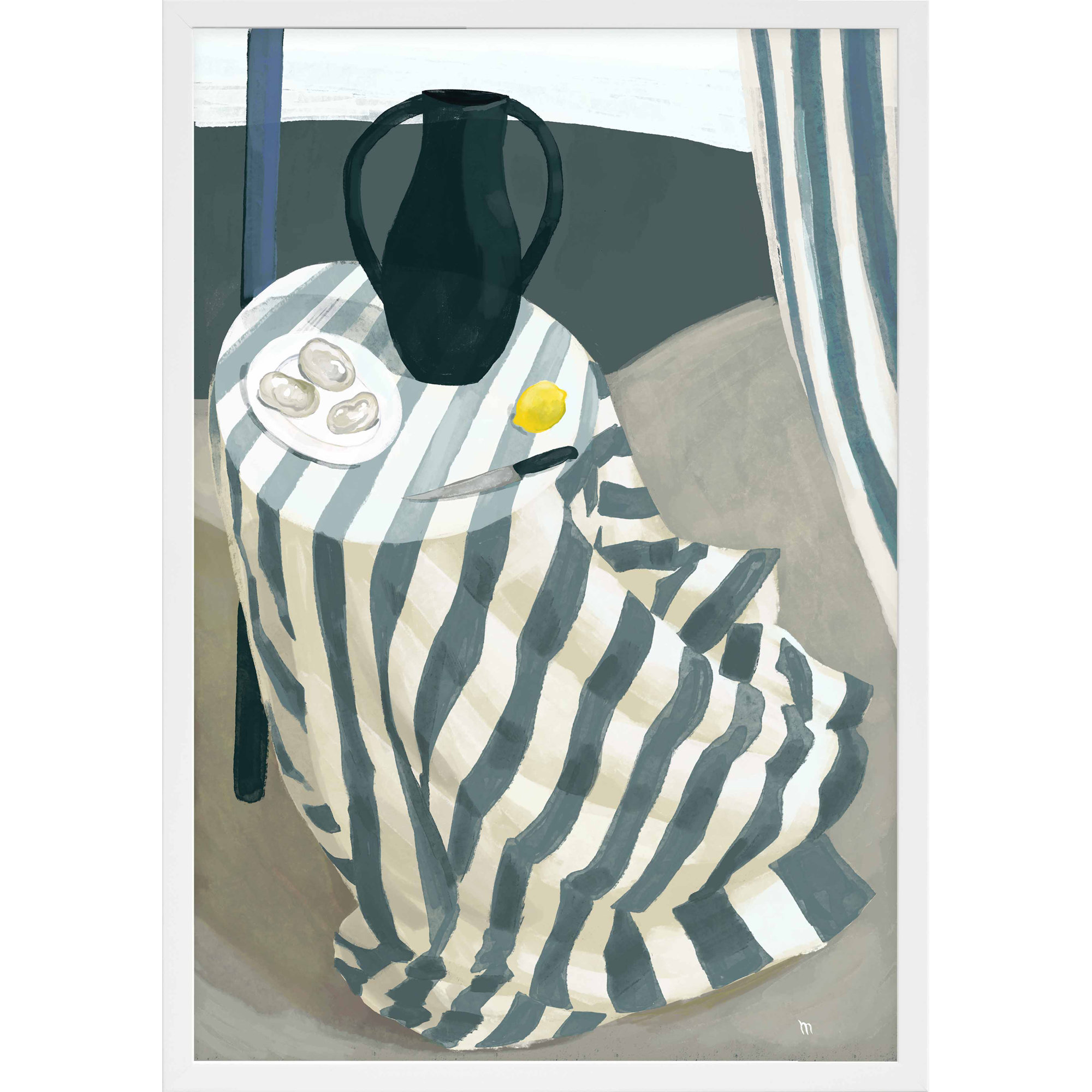 Oysters At The Beach by Marco Marella For Studio M, White Framed Paper, 14" W x 20" H