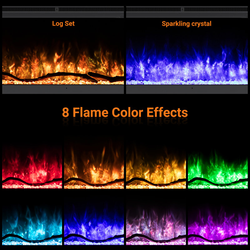 Othoson 3 Sided Electric Fireplace, Remote Control Fireplace, Realistic RGB LED, 18" H x 80" W x  7" D