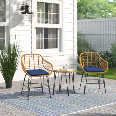 Cadnite 3 Piece Patio Rattan Bistro Furniture Set