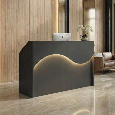 Modern 55" Wave Reception Desk With Built-In Power Outlets And USB Ports, Lockable Drawers For Office Salon Retail Store Checkout