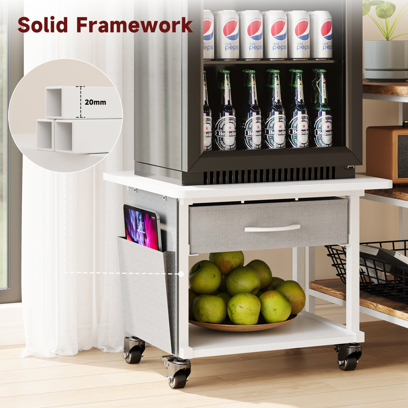 2 Tier Industrial-Grade Printer Stand with Storage, Printer Table with Storage & Drawer, Heavy Duty Shelf for Small Space, Office Organization for Home Office