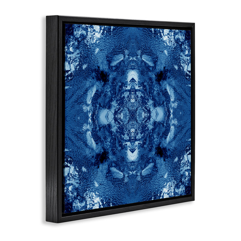 Cadre flottant bleu et blanc par El Perkin, Cadre flottant noir de jais, H 25 po x l 25 po