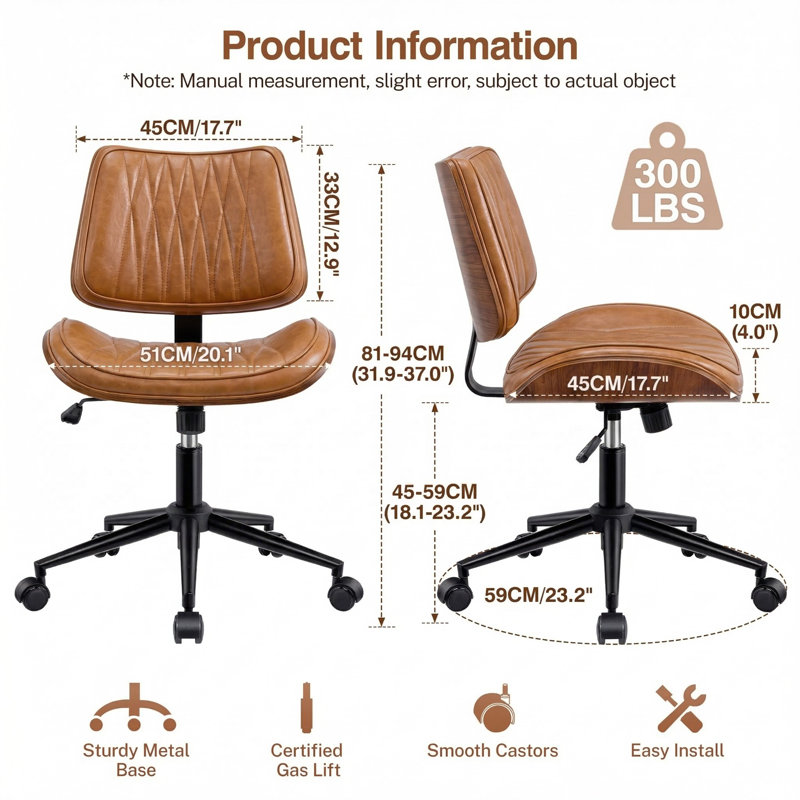 Chaise de travail moderne en noyer courbé sans accoudoirs avec dossier capitonné en losange, Chameau